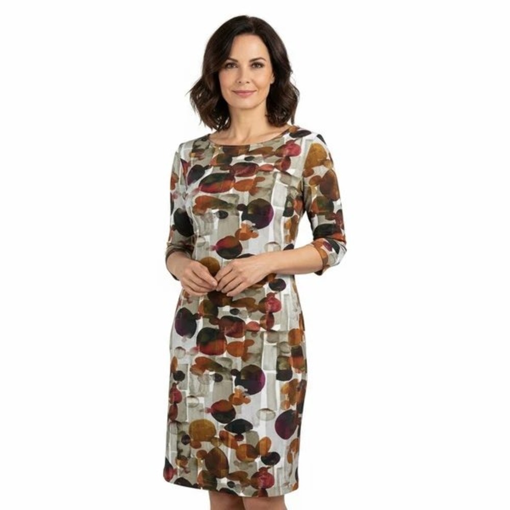 Sharon London Sand Circles Michelle Dress Brown Abstract Art to Wear Medium